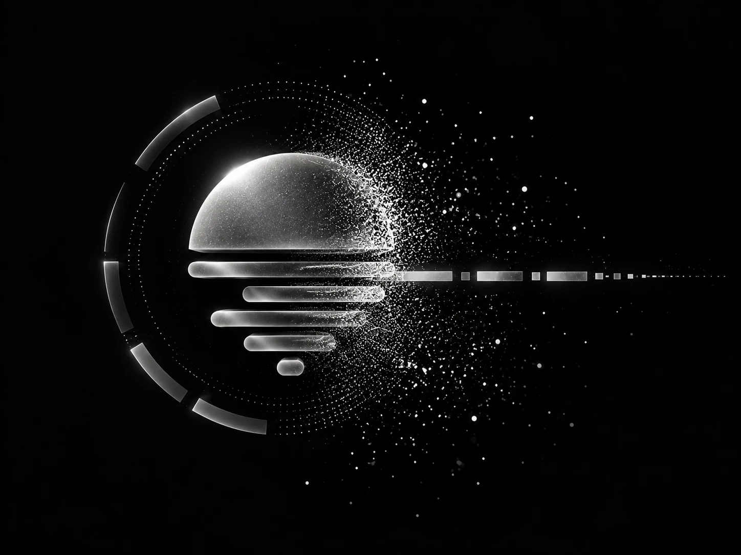 A day-timeline mark dissolving into particles